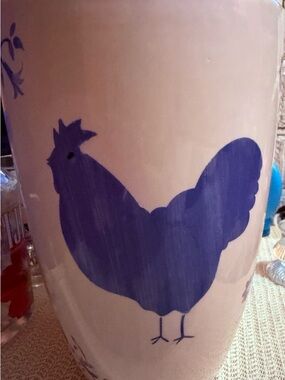 Hand-Painted Blue Rooster Ceramic Vase